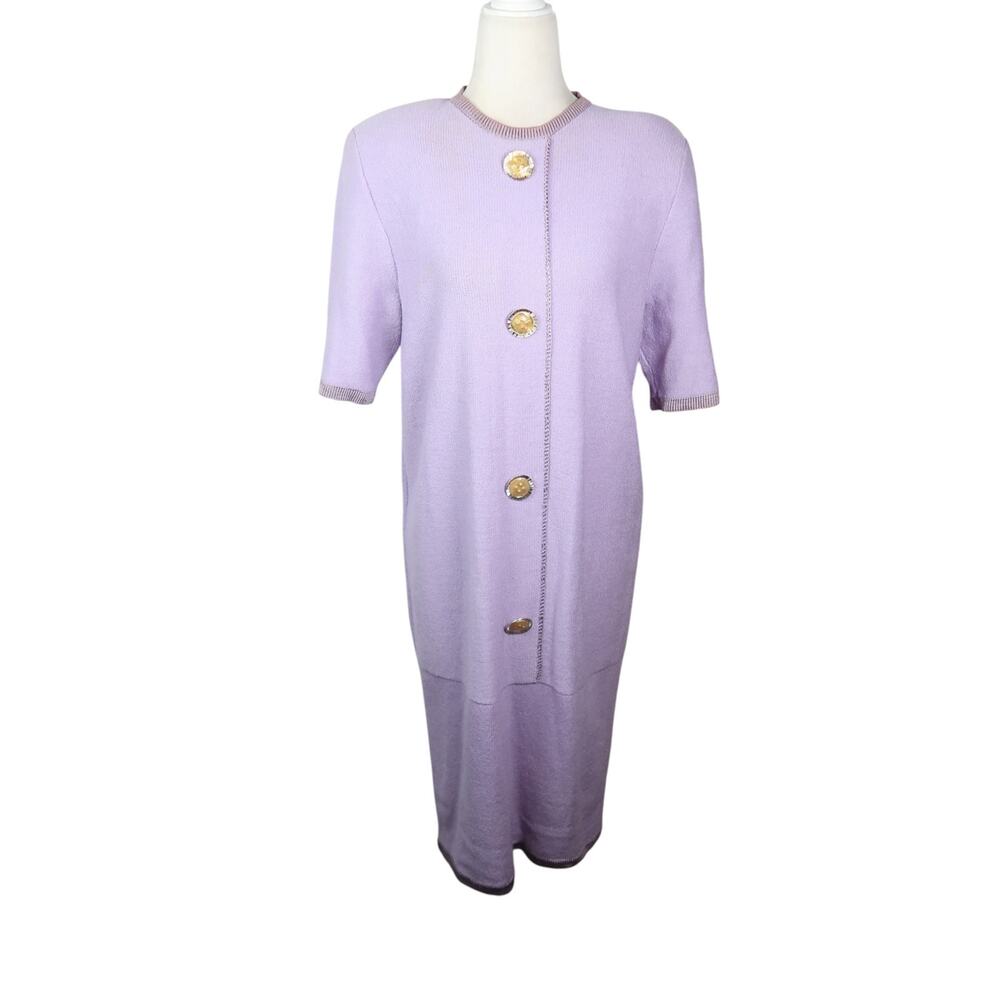 Vintage 80s/90s Steve Fabrikant Lilac Purple Wool Knit Midi Dress S
